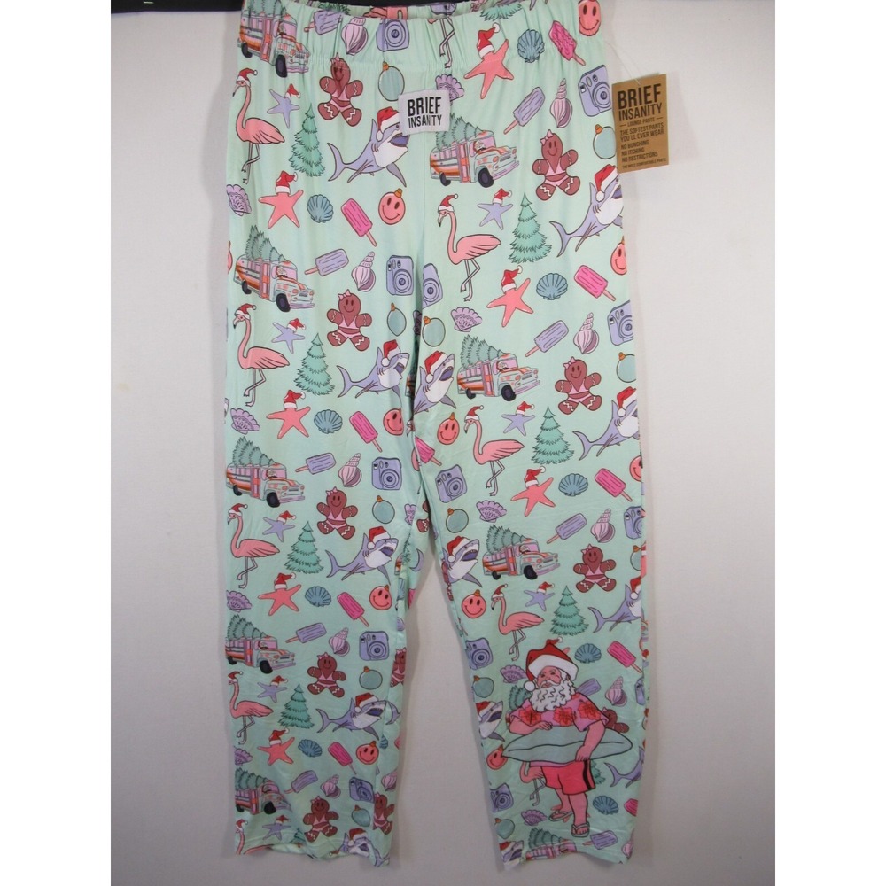 NEW Brief Insanity Lounge Pajama Pants Women Medium Tropical Christmas Santa